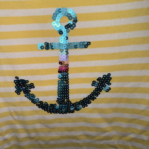 TALBOTS Womens Size Medium Yellow Striped Sequin Anchor Pullover Top Cotton - Picture 3 of 7